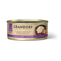 GRANDORF Консервы для кошек, куриная грудка с лососем в бульоне, 70 г