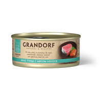 GRANDORF Консервы для кошек, филе тунца с мясом лосося в бульоне, 70 г