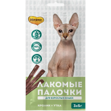 Мнямс лакомство для кошек мясные палочки, утка, кролик