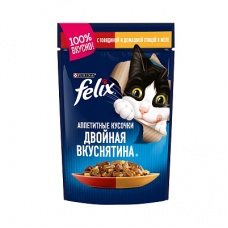 Felix пауч консервы для кошек двойная вкуснятина с говядиной и домаш.птицей 85 г.