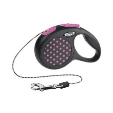 FLEXI Design XS Cord 3 m Поводок-рулетка черная/розовый горошек, трос, до 8 кг