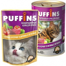 Puffins пауч для кошек Телятина с печенью в соусе