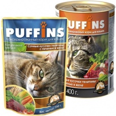Puffins пауч для кошек Телятина с печенью в желе